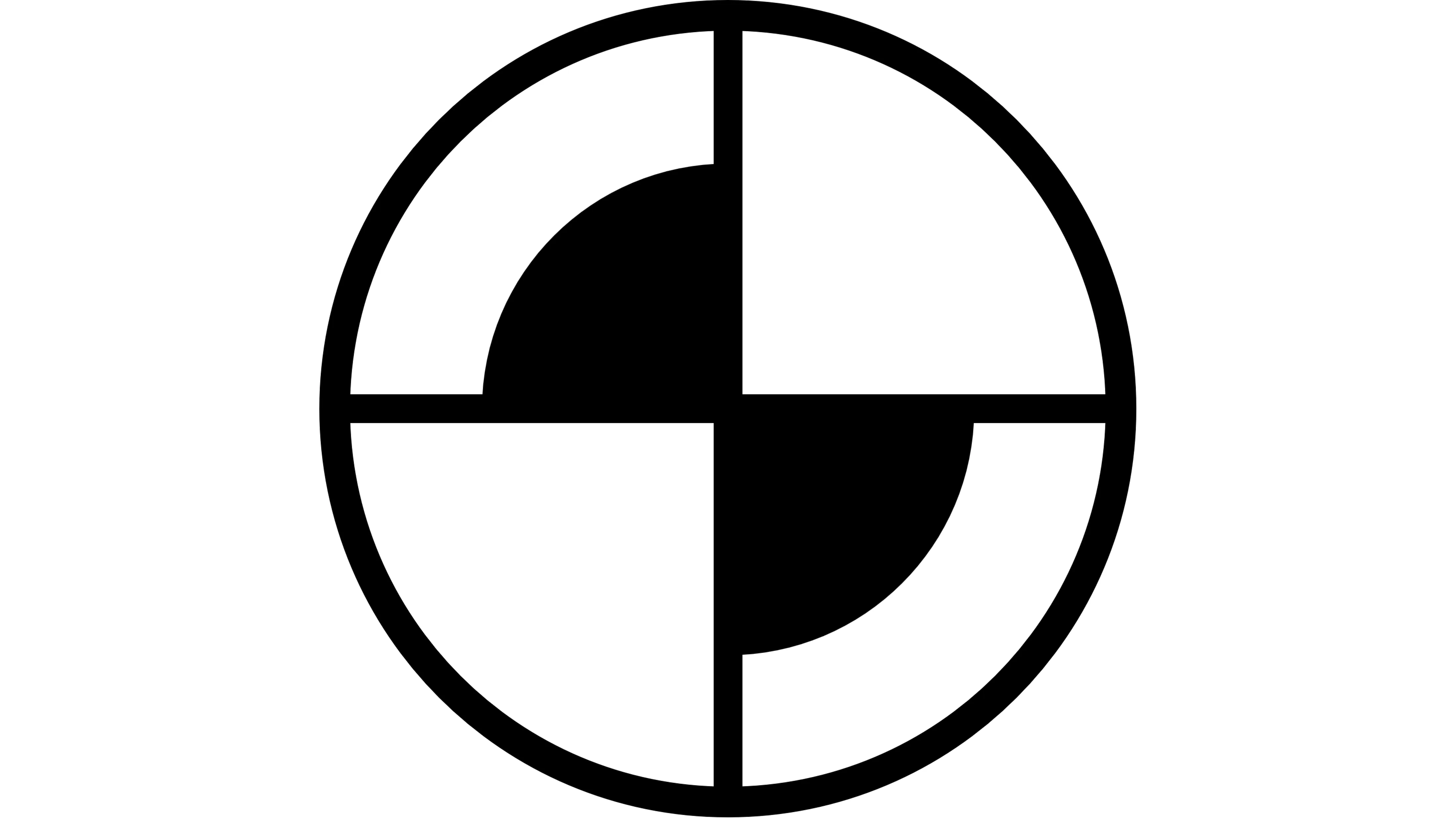 Schwarz-weißes Kalibrierziel in Form eines Kreisdiagramms – typisches Symbol für Crashtests oder die Kalibrierung von Fahrzeugsensorik.