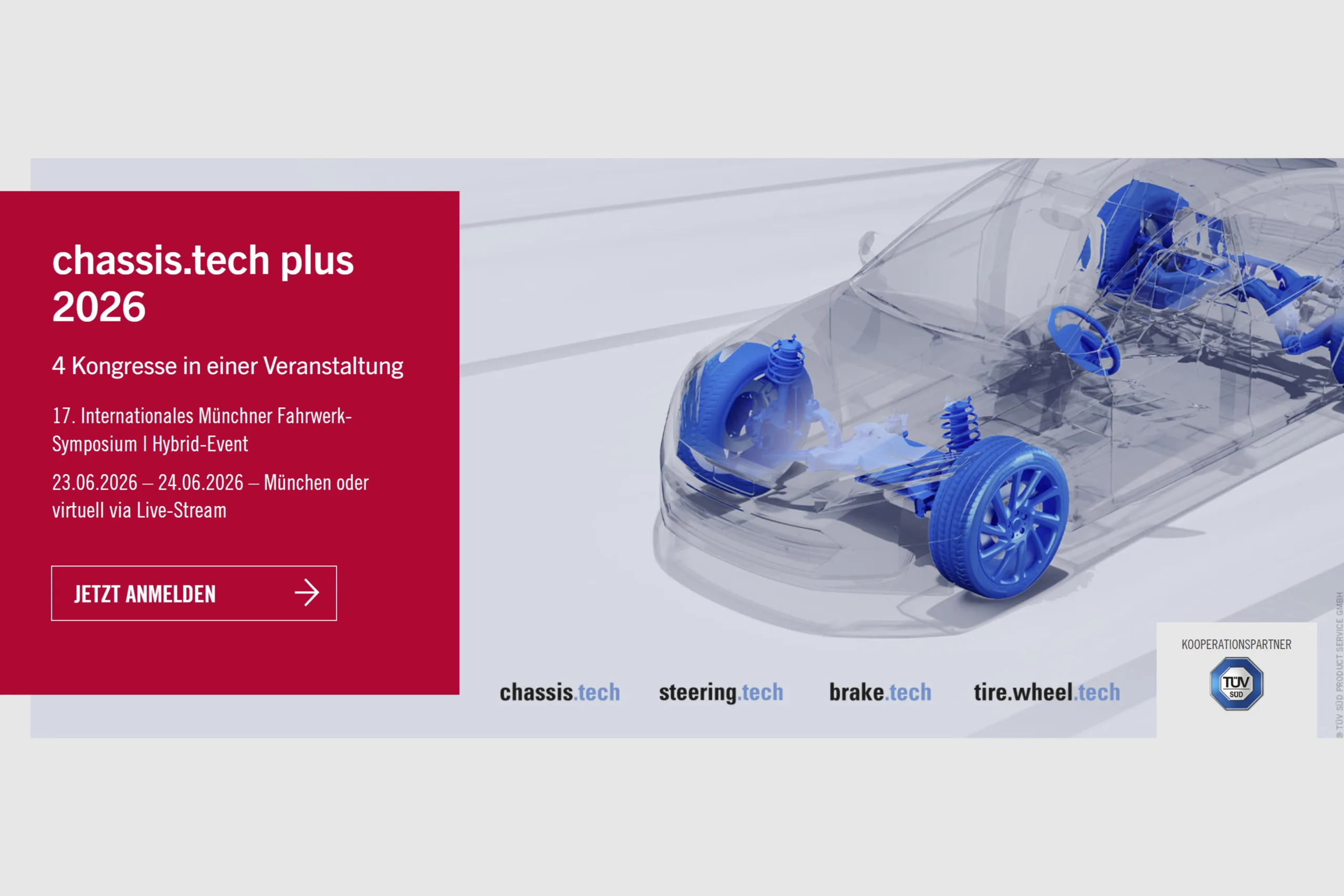 Logo der chassis.tech plus 2026, einer Fachmesse, an der MdynamiX teilnimmt.
