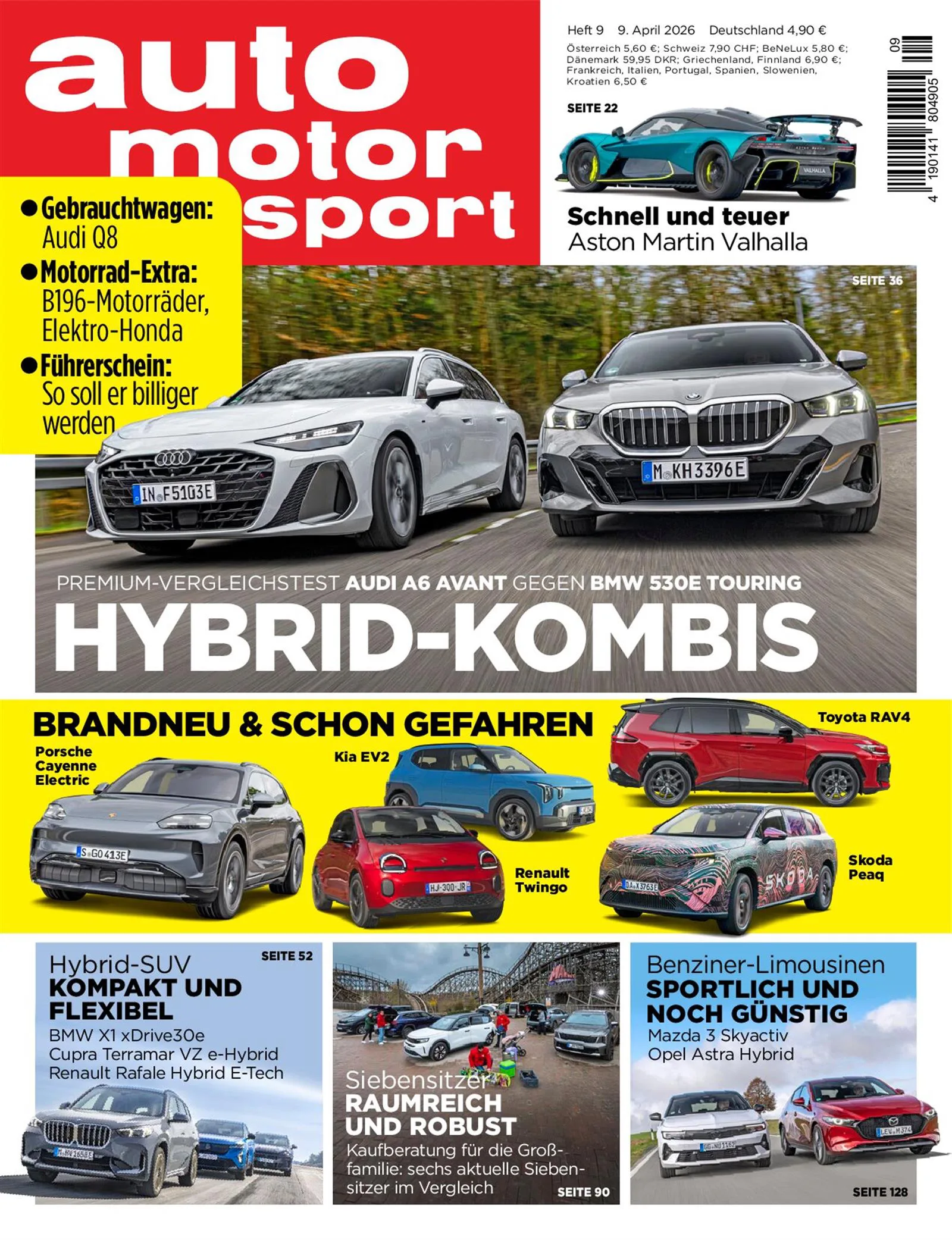 Zu sehen ist das Cover des Magazins auto motor und sport. Ausgabe 09/2026.