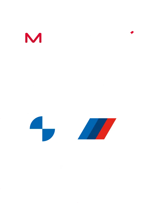 Logo zur Partnerschaft von BMW M und MdynamiX zur virtuellen Fahrzeugentwicklung.